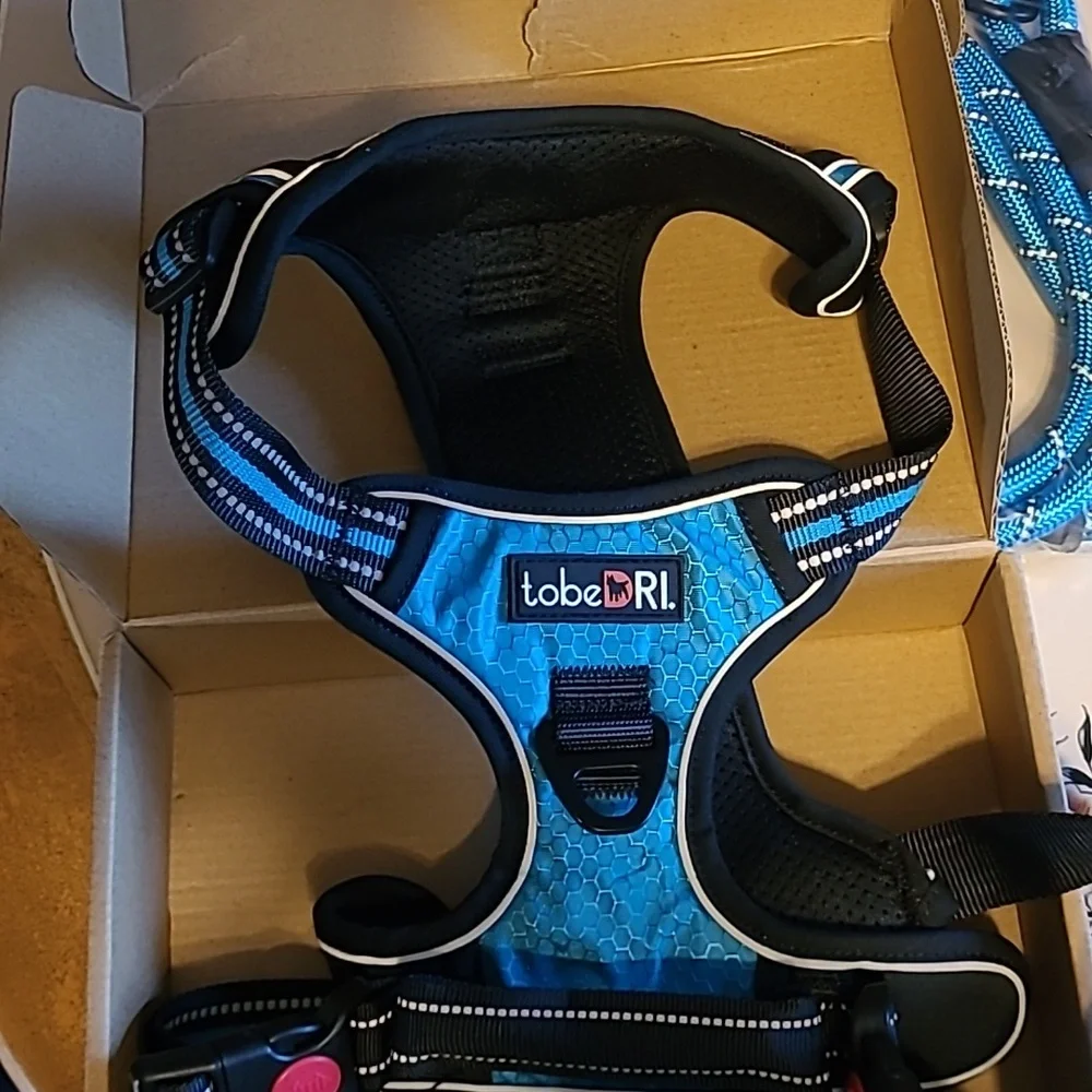 Brand new dog harness with matching leash. SIZE LARGE.
